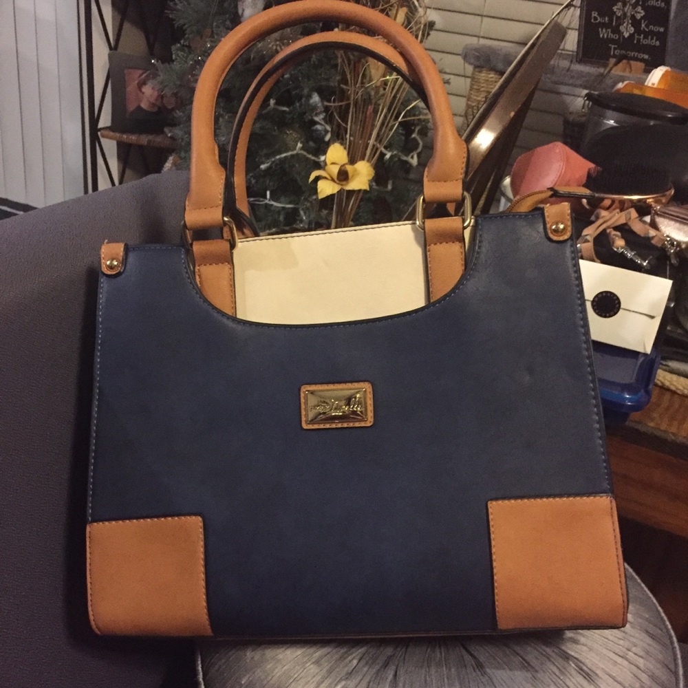 Simply Noelle blue, tan & cream satchel tote bag - Picture 3 of 14
